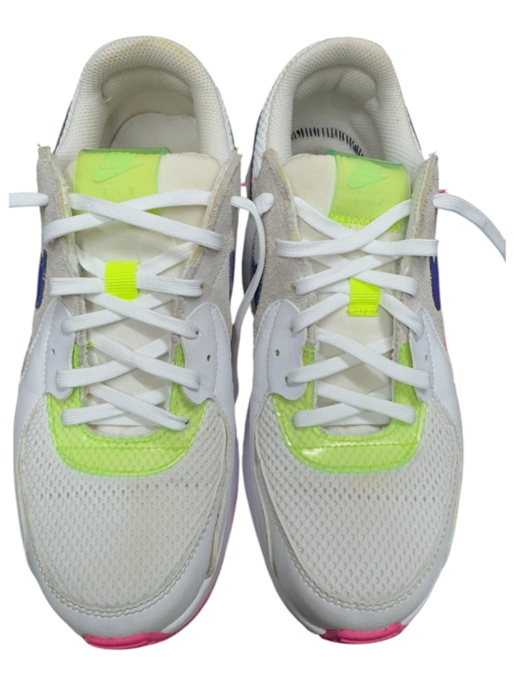 Nike women’s White Sneakers with Neon Yellow-Green and Pink Accents